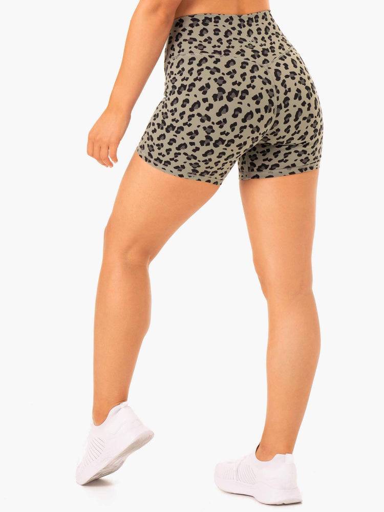 Women's Ryderwear Women Shorts Hybrid Mid Length Shorts Khaki Leopard | NZ2027WY