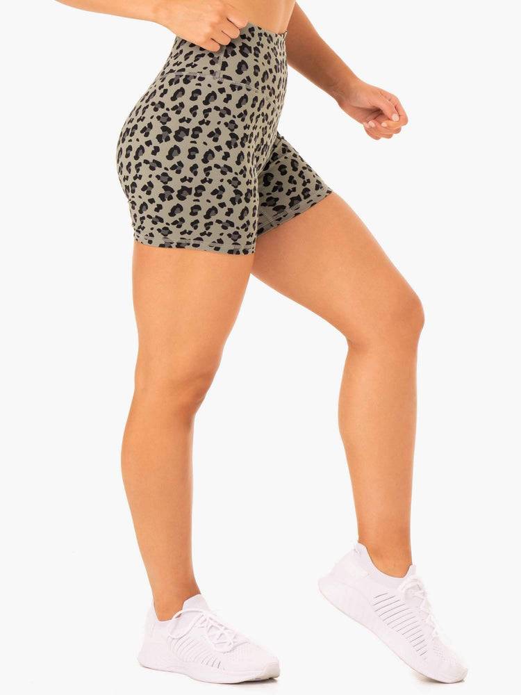 Women's Ryderwear Women Shorts Hybrid Mid Length Shorts Khaki Leopard | NZ2027WY