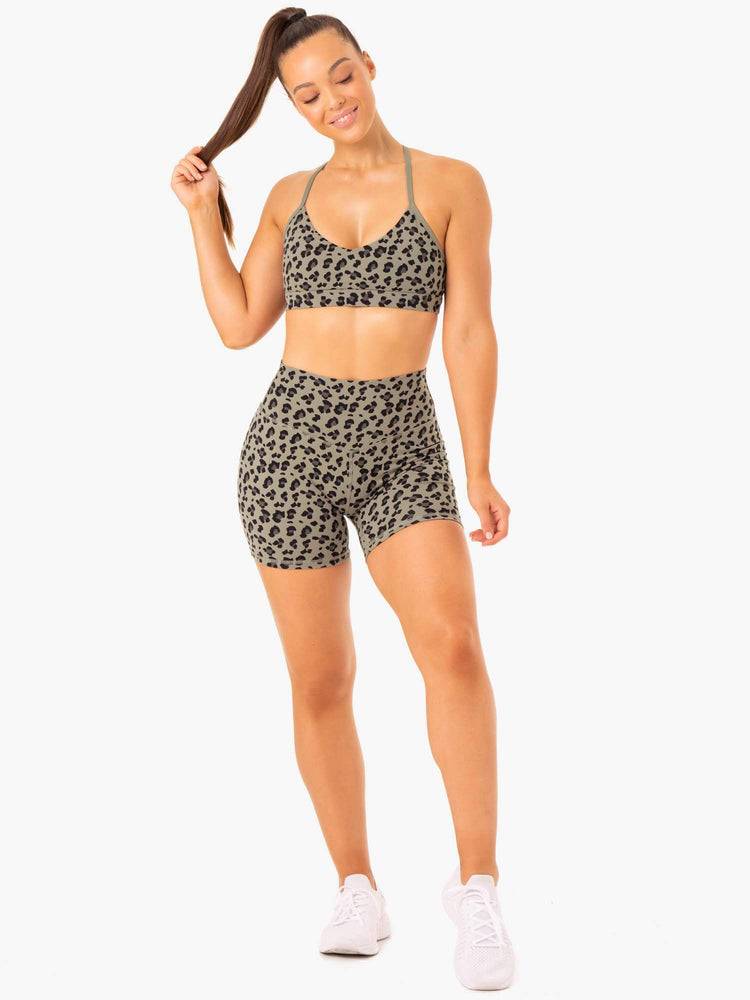 Women's Ryderwear Women Shorts Hybrid Mid Length Shorts Khaki Leopard | NZ2027WY