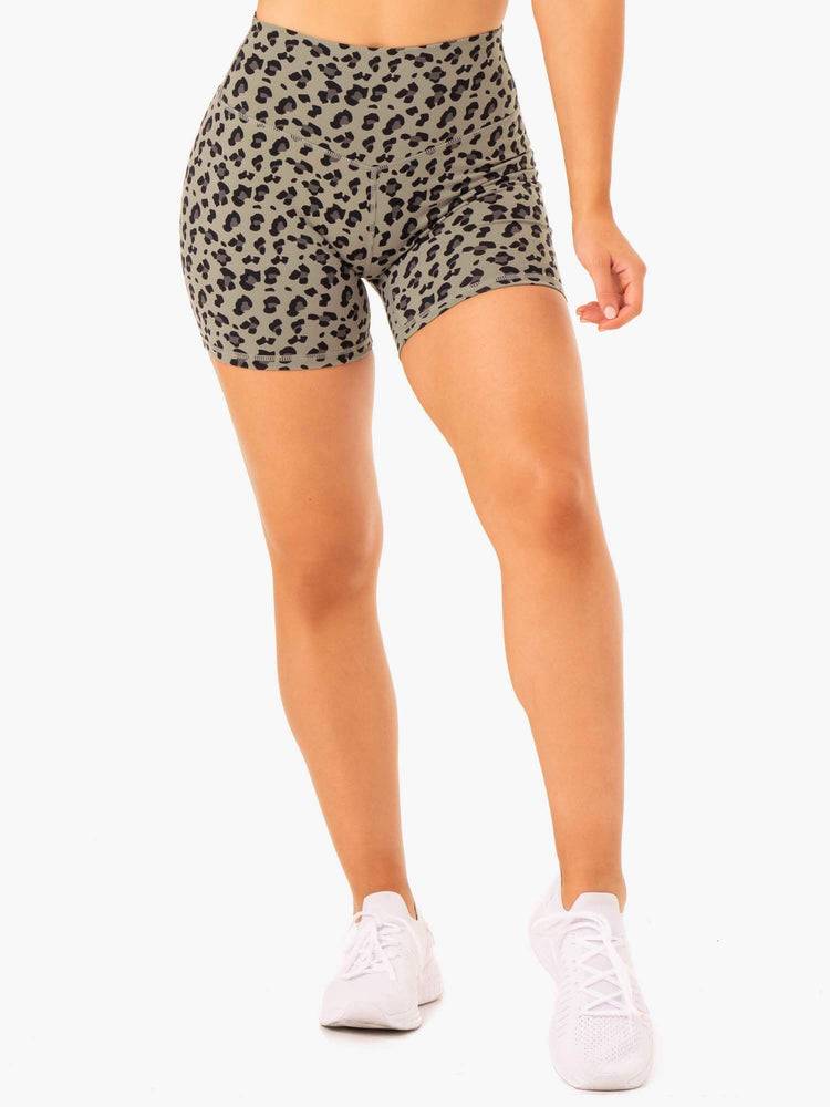 Women\'s Ryderwear Women Shorts Hybrid Mid Length Shorts Khaki Leopard | NZ2027WY