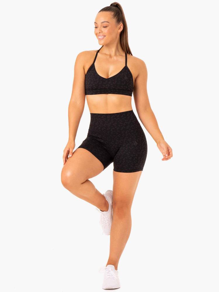 Women's Ryderwear Women Shorts Hybrid Mid Length Shorts Black Leopard | NZ2031YU