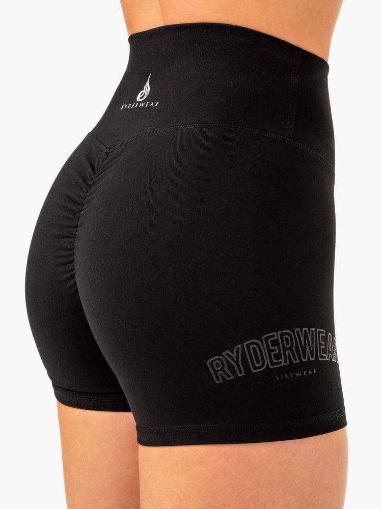 Women's Ryderwear Women Shorts Knockout High Waisted Scrunch Mid Length Shorts Black | NZ2026QZ