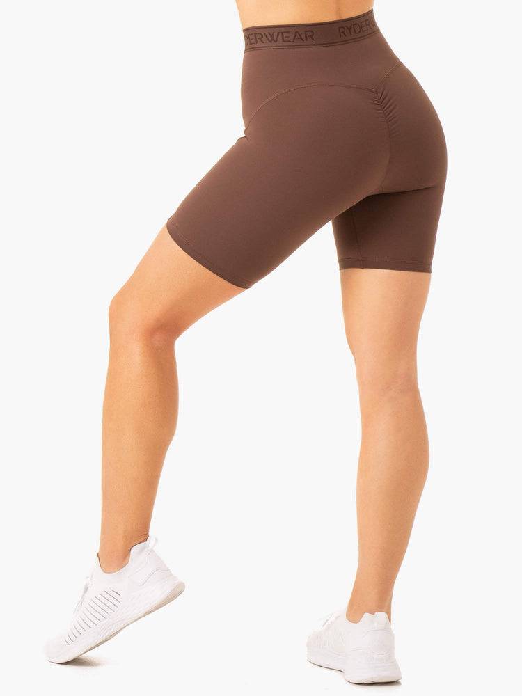 Women's Ryderwear Women Shorts Level Up High Waisted Scrunch Shorts Chocolate | NZ2102NB