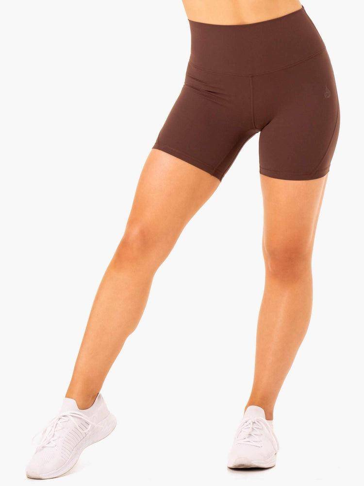 Women's Ryderwear Women Shorts NKD Align Shorts Chocolate | NZ2183WY