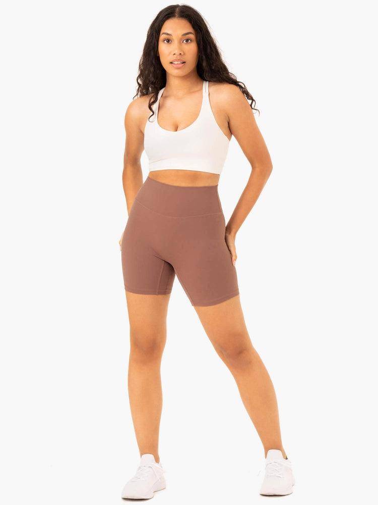 Women's Ryderwear Women Shorts NKD Refine High Waisted Shorts Mocha | NZ2154NB