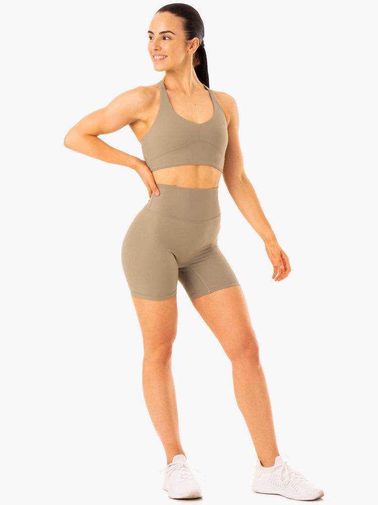 Women's Ryderwear Women Shorts NKD Refine High Waisted Shorts Khaki | NZ2162UT