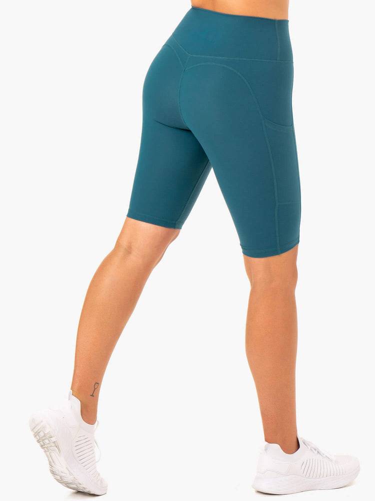 Women's Ryderwear Women Shorts Reset High Waisted Pocket Bike Shorts Teal | NZ2091FM