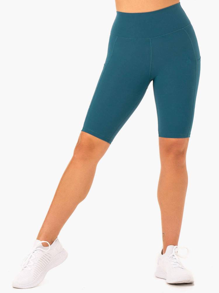 Women's Ryderwear Women Shorts Reset High Waisted Pocket Bike Shorts Teal | NZ2091FM