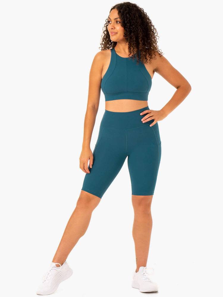 Women's Ryderwear Women Shorts Reset High Waisted Pocket Bike Shorts Teal | NZ2091FM