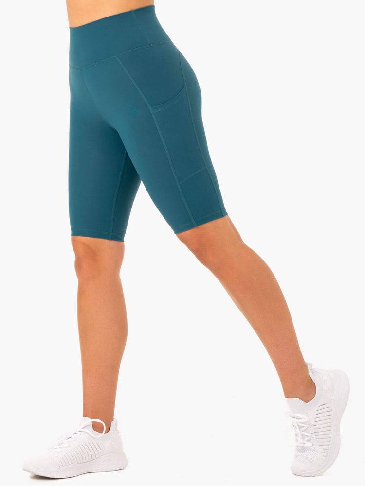 Women\'s Ryderwear Women Shorts Reset High Waisted Pocket Bike Shorts Teal | NZ2091FM