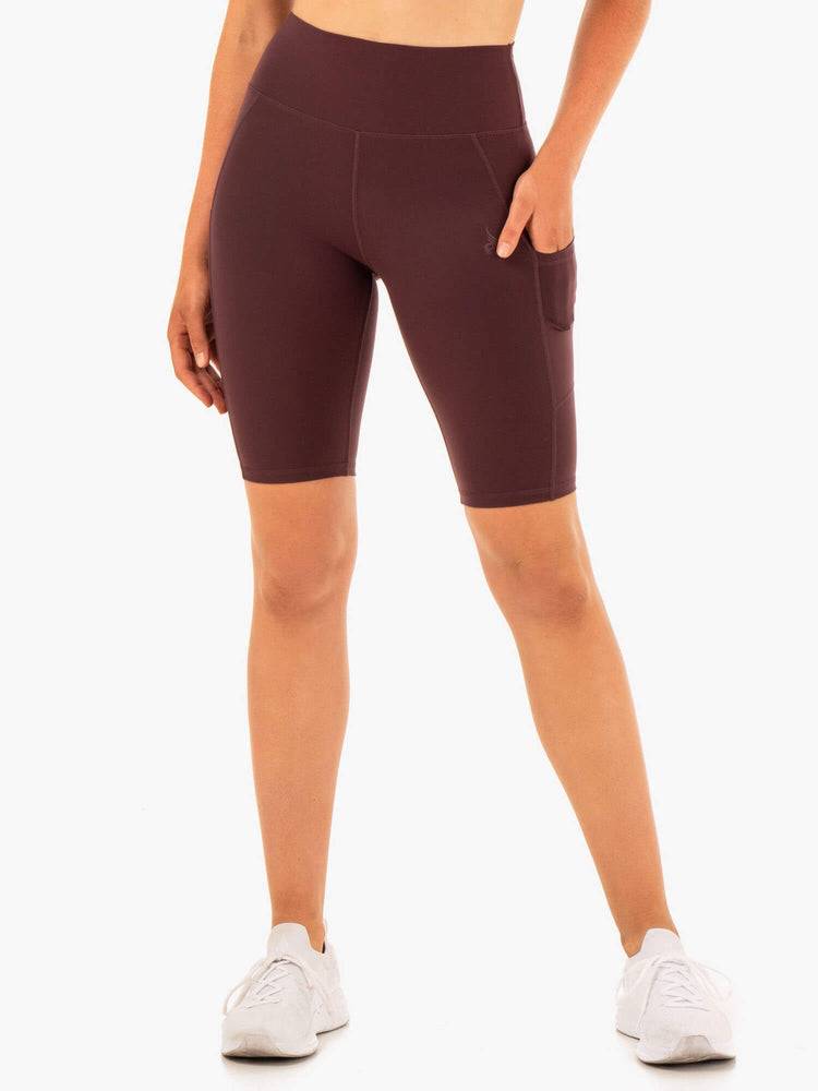 Women's Ryderwear Women Shorts Reset High Waisted Pocket Bike Shorts Chocolate | NZ2122LH