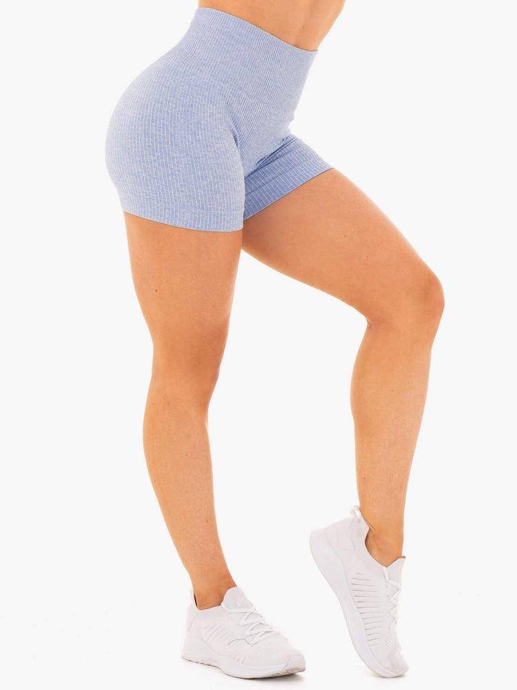 Women's Ryderwear Women Shorts Rib Seamless Shorts Blue Marl | NZ1948QZ