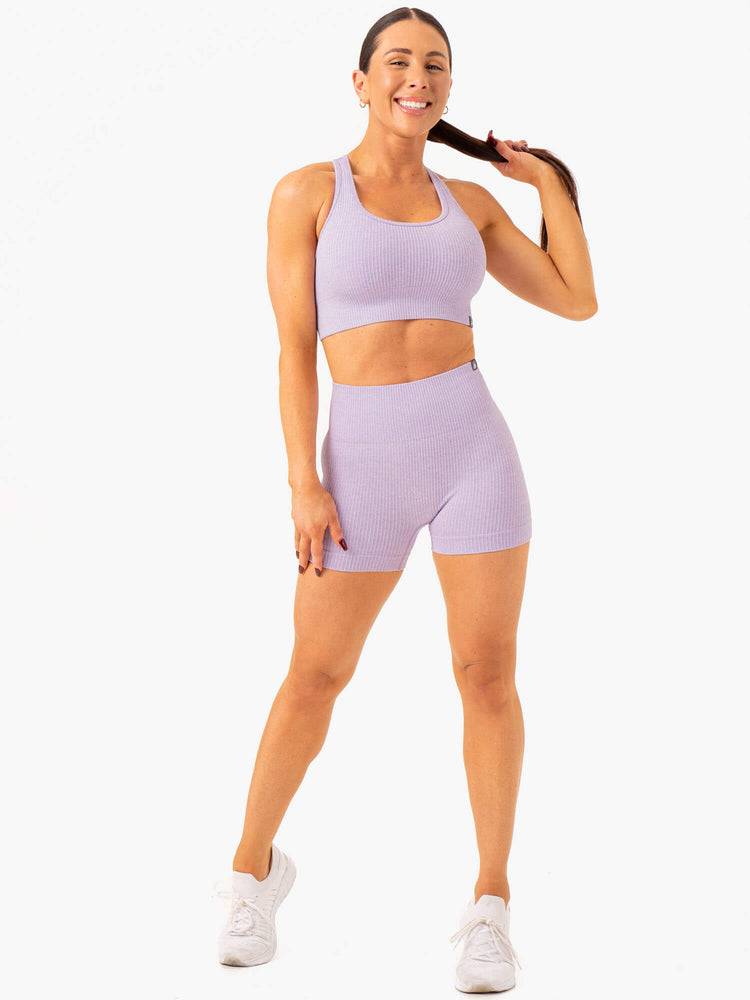 Women's Ryderwear Women Shorts Rib Seamless Shorts Lavender Marl | NZ1962GL