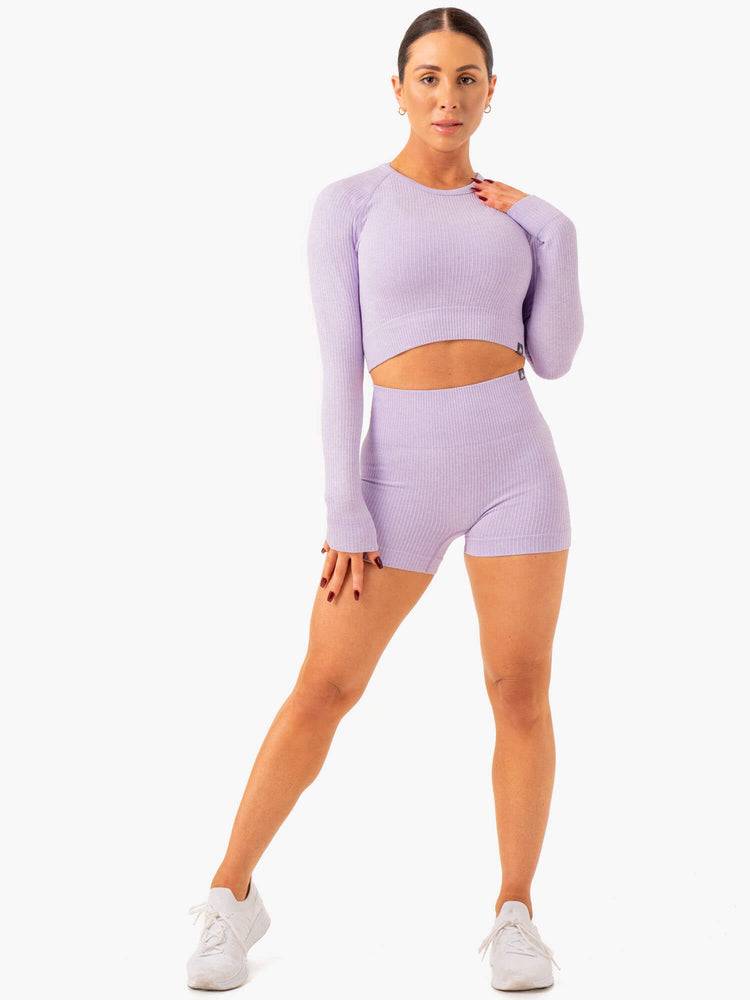 Women's Ryderwear Women Shorts Rib Seamless Shorts Lavender Marl | NZ1962GL