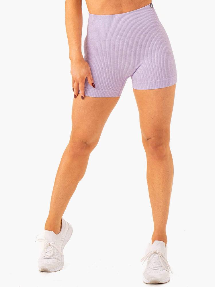 Women\'s Ryderwear Women Shorts Rib Seamless Shorts Lavender Marl | NZ1962GL