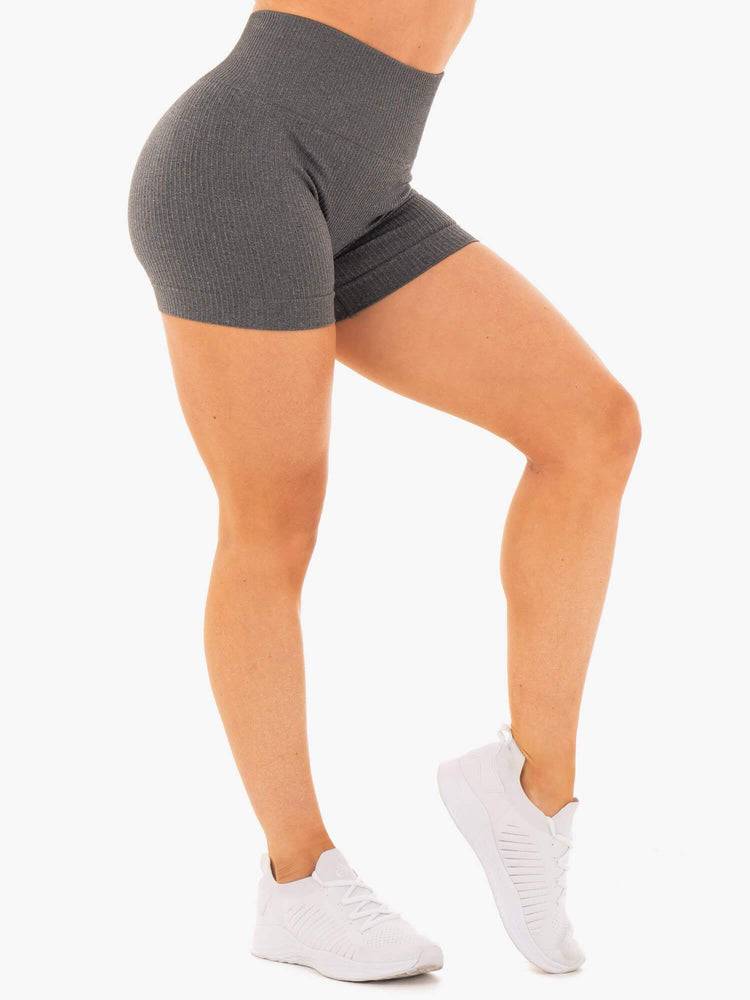 Women's Ryderwear Women Shorts Rib Seamless Shorts Charcoal Marl | NZ2021CE