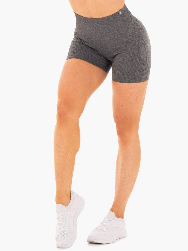 Women\'s Ryderwear Women Shorts Rib Seamless Shorts Charcoal Marl | NZ2021CE