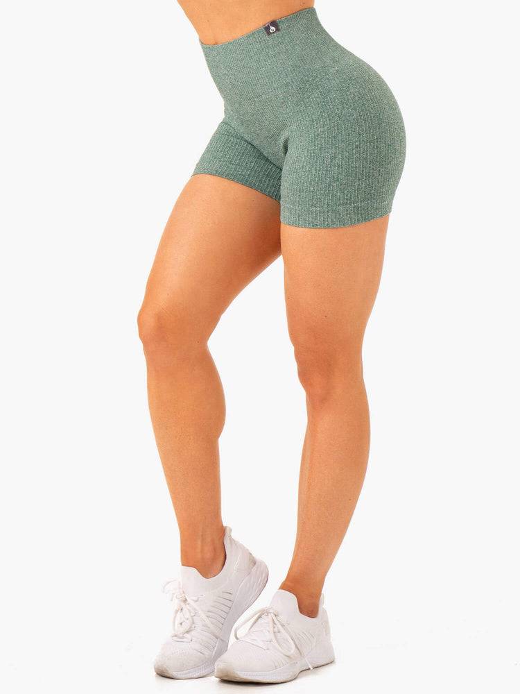 Women's Ryderwear Women Shorts Rib Seamless Shorts Green Marl | NZ2136UT