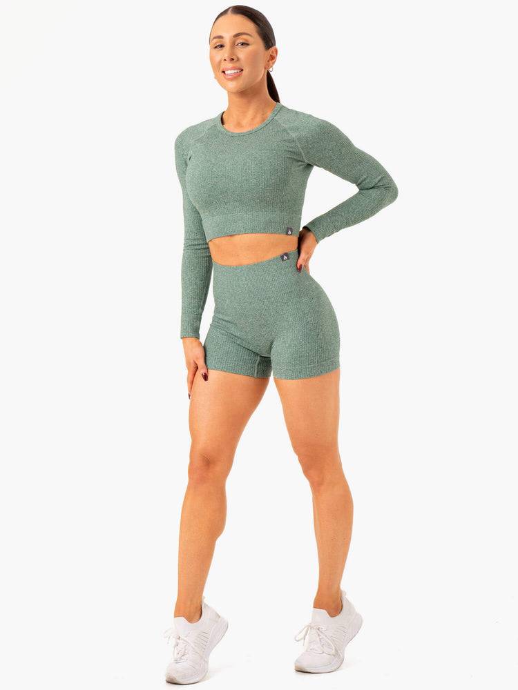 Women's Ryderwear Women Shorts Rib Seamless Shorts Green Marl | NZ2136UT