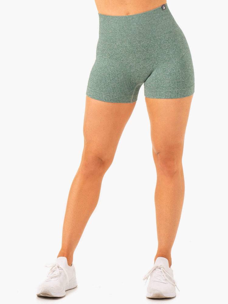 Women\'s Ryderwear Women Shorts Rib Seamless Shorts Green Marl | NZ2136UT