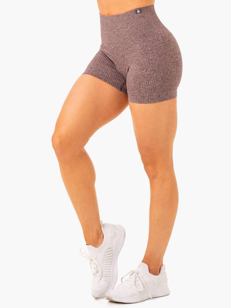 Women's Ryderwear Women Shorts Rib Seamless Shorts Chocolate Marl | NZ2164OR