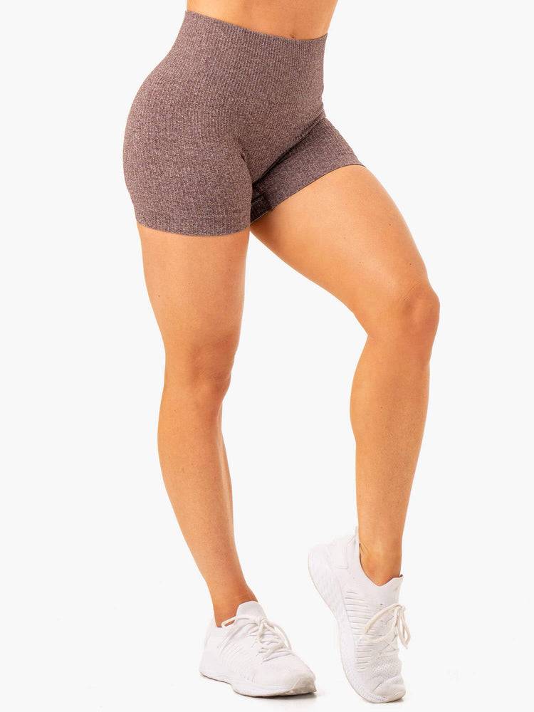 Women's Ryderwear Women Shorts Rib Seamless Shorts Chocolate Marl | NZ2164OR