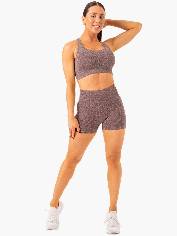 Women's Ryderwear Women Shorts Rib Seamless Shorts Chocolate Marl | NZ2164OR