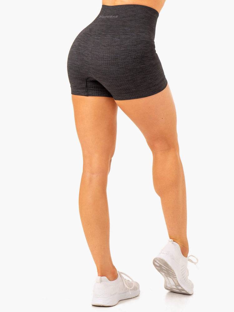 Women's Ryderwear Women Shorts Rib Seamless Shorts Black Marl | NZ2177CE