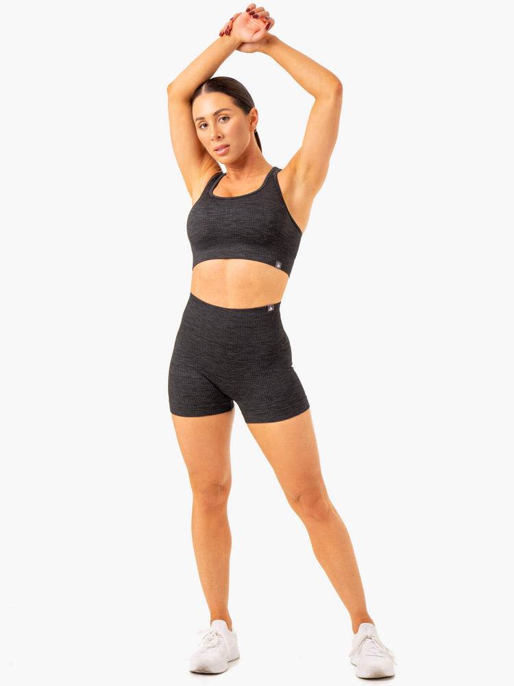 Women's Ryderwear Women Shorts Rib Seamless Shorts Black Marl | NZ2177CE