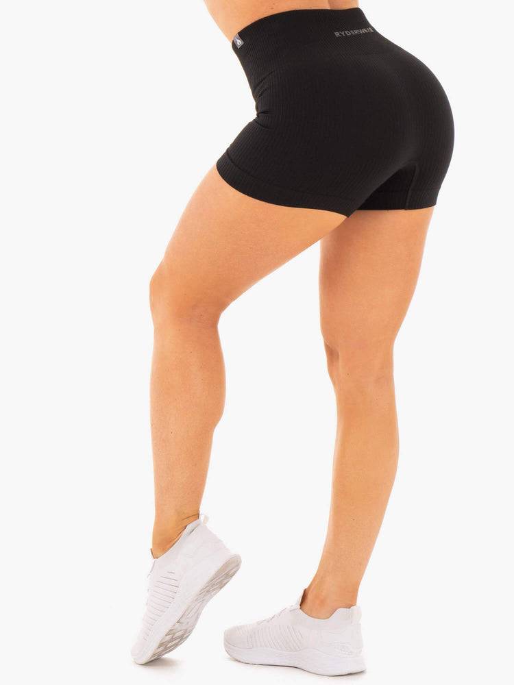 Women's Ryderwear Women Shorts Rib Seamless Shorts Black | NZ2205BC