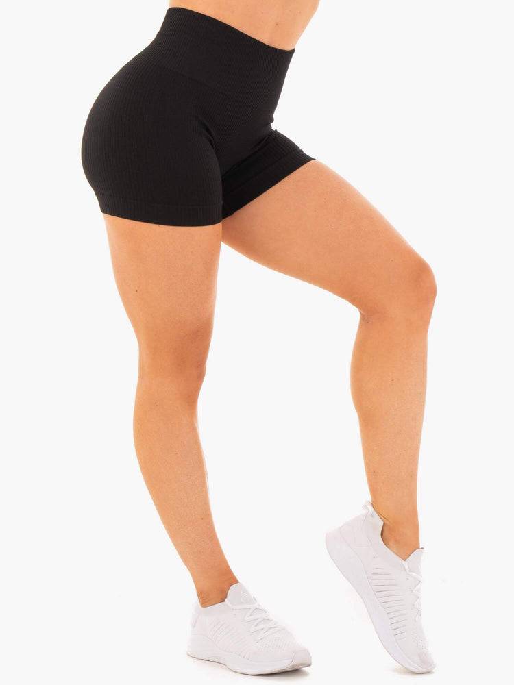 Women's Ryderwear Women Shorts Rib Seamless Shorts Black | NZ2205BC