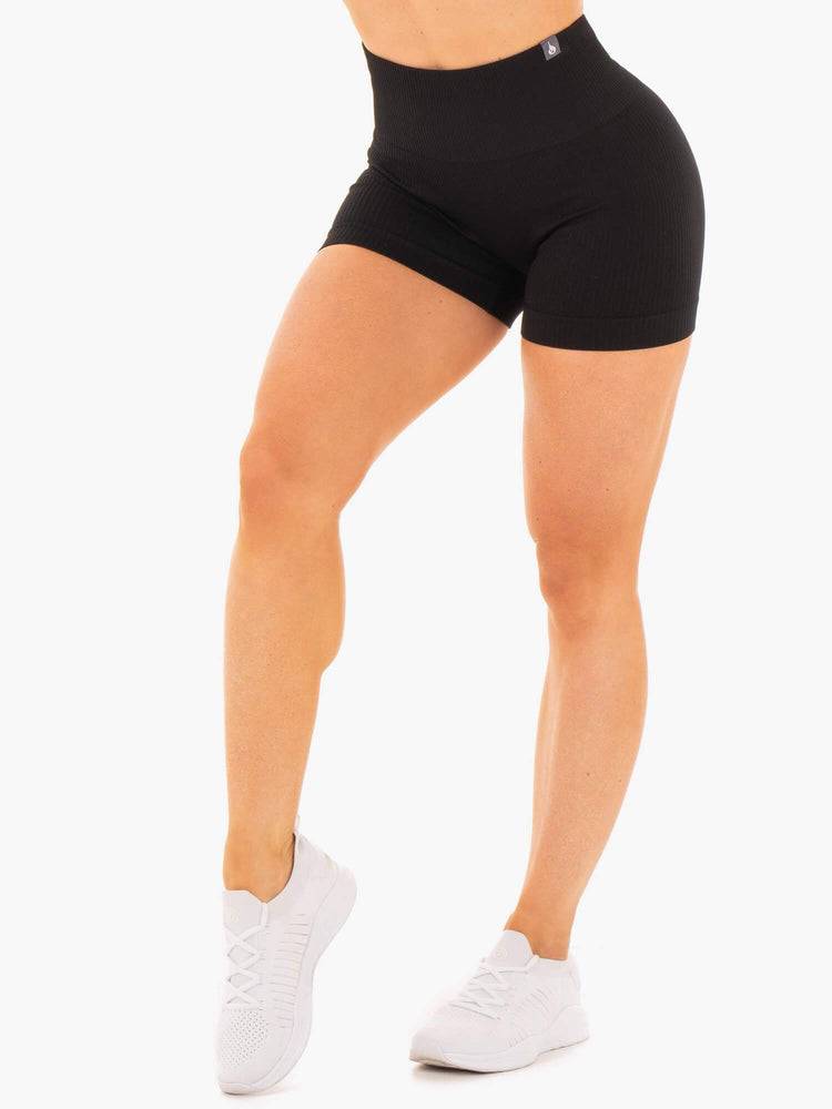 Women\'s Ryderwear Women Shorts Rib Seamless Shorts Black | NZ2205BC