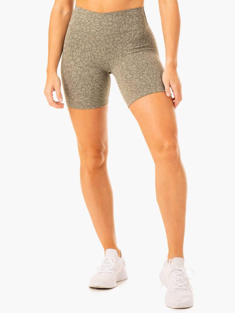 Women's Ryderwear Women Shorts Rotation High Waisted Scrunch Shorts Khaki Leopard | NZ1982OR