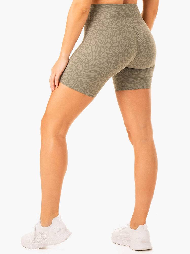 Women's Ryderwear Women Shorts Rotation High Waisted Scrunch Shorts Khaki Leopard | NZ1982OR