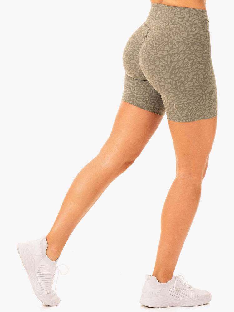 Women's Ryderwear Women Shorts Rotation High Waisted Scrunch Shorts Khaki Leopard | NZ1982OR