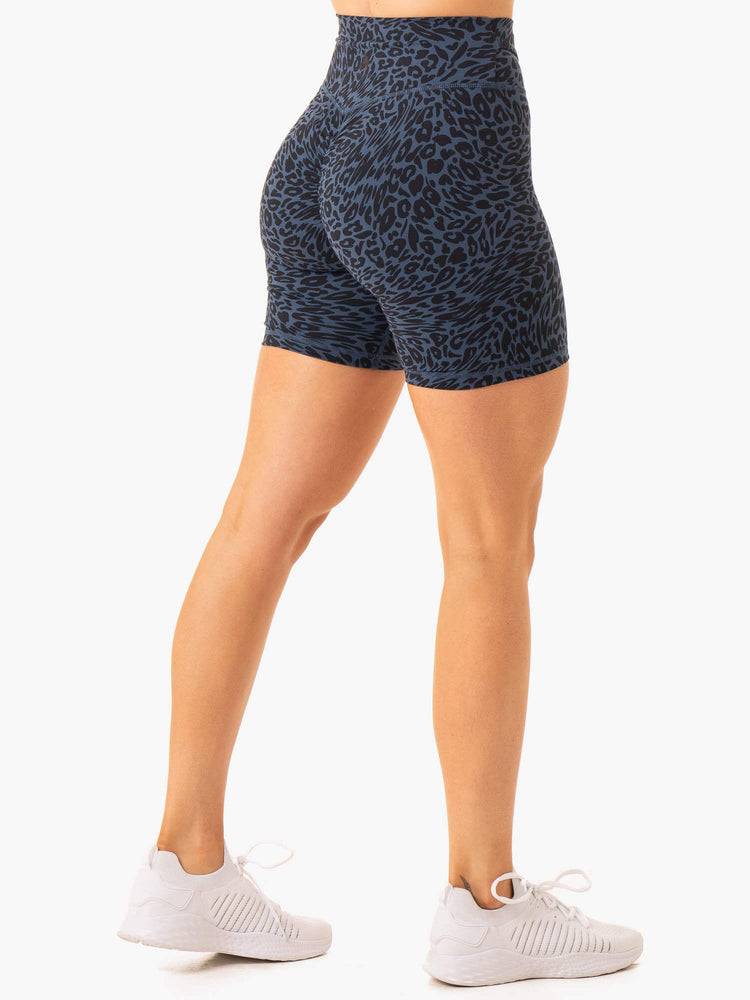 Women's Ryderwear Women Shorts Rotation High Waisted Scrunch Shorts Navy Leopard | NZ2017KI