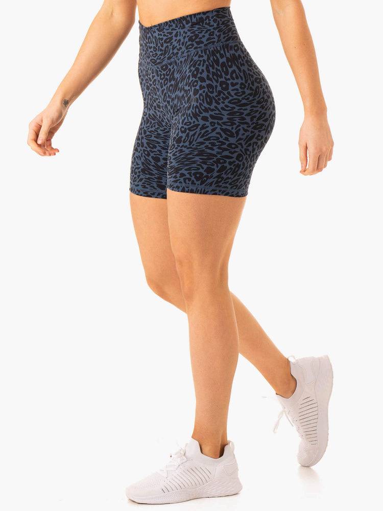 Women's Ryderwear Women Shorts Rotation High Waisted Scrunch Shorts Navy Leopard | NZ2017KI