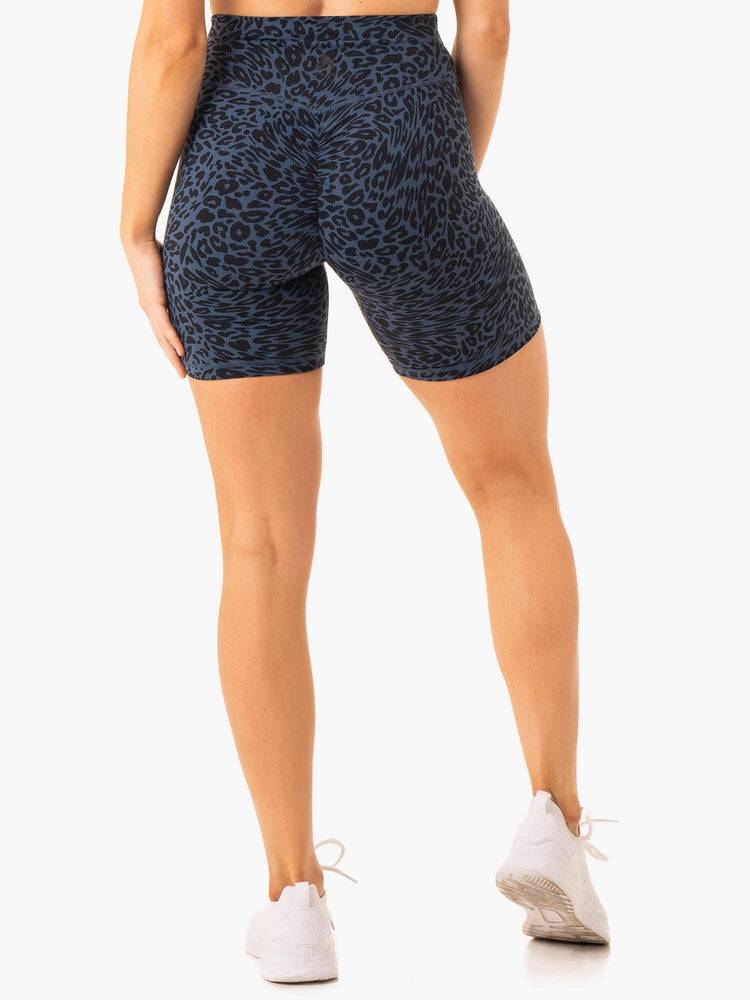 Women's Ryderwear Women Shorts Rotation High Waisted Scrunch Shorts Navy Leopard | NZ2017KI