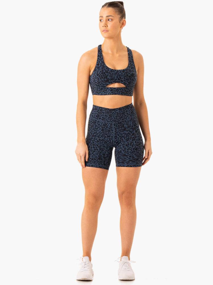 Women's Ryderwear Women Shorts Rotation High Waisted Scrunch Shorts Navy Leopard | NZ2017KI