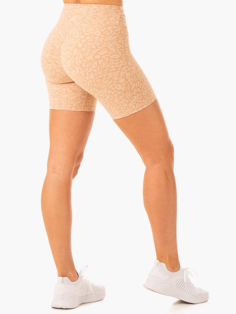 Women's Ryderwear Women Shorts Rotation High Waisted Scrunch Shorts Sandstone Leopard | NZ2090DN