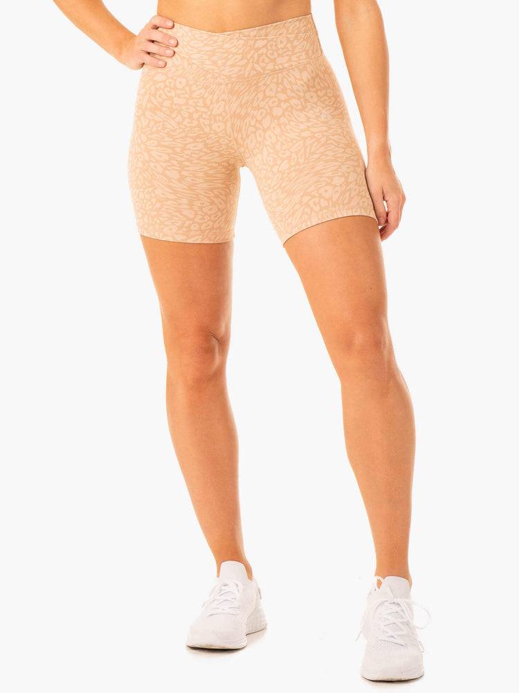 Women\'s Ryderwear Women Shorts Rotation High Waisted Scrunch Shorts Sandstone Leopard | NZ2090DN