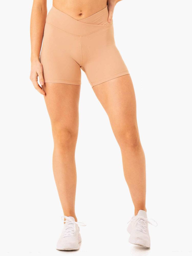 Women's Ryderwear Women Shorts Serene Cross Over Scrunch Shorts Tan | NZ2071ZG