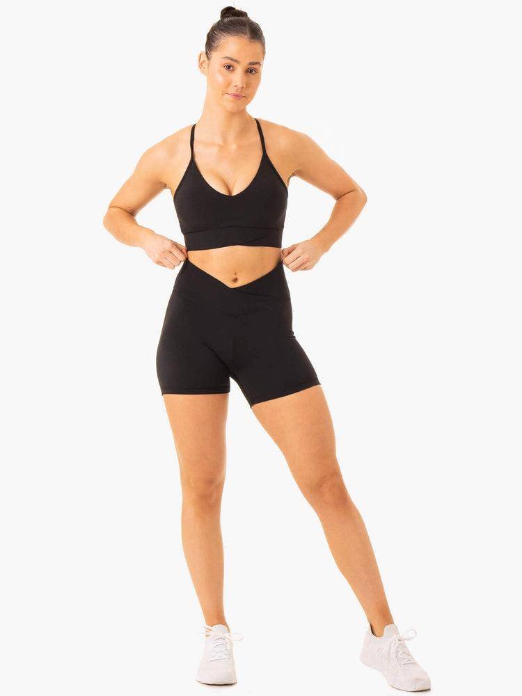 Women's Ryderwear Women Shorts Serene Cross Over Scrunch Shorts Black | NZ2106EX