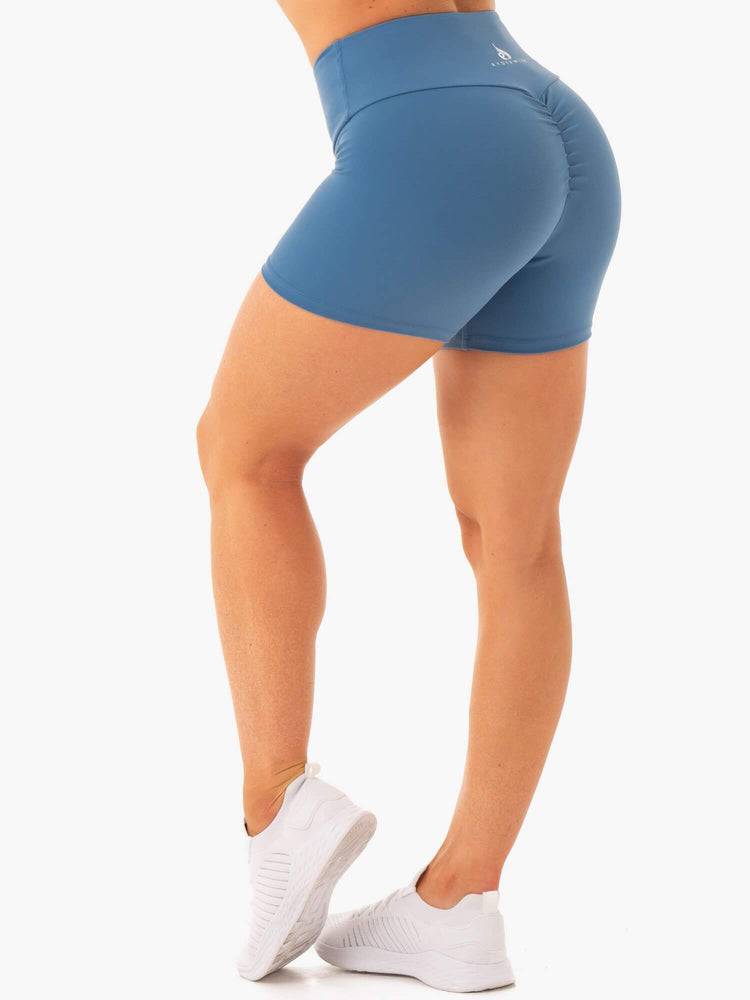 Women's Ryderwear Women Shorts Staples Scrunch Bum Mid Length Shorts Steel Blue | NZ1946NB