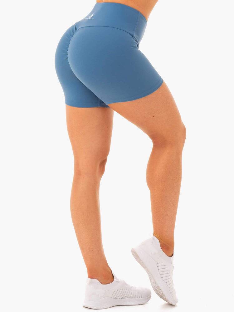 Women's Ryderwear Women Shorts Staples Scrunch Bum Mid Length Shorts Steel Blue | NZ1946NB