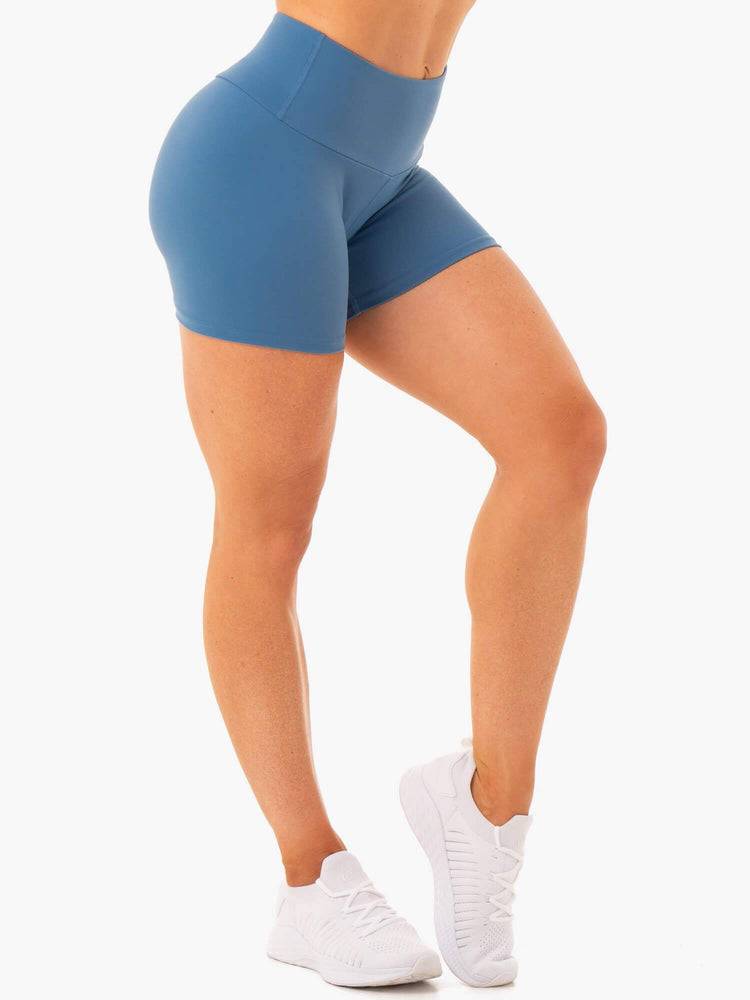 Women's Ryderwear Women Shorts Staples Scrunch Bum Mid Length Shorts Steel Blue | NZ1946NB