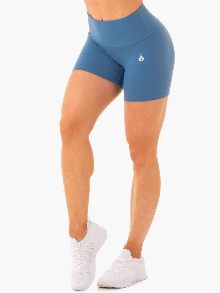 Women\'s Ryderwear Women Shorts Staples Scrunch Bum Mid Length Shorts Steel Blue | NZ1946NB