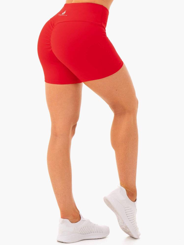 Women's Ryderwear Women Shorts Staples Scrunch Bum Mid Length Shorts Red | NZ1979YU