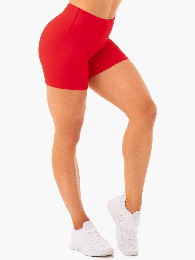 Women's Ryderwear Women Shorts Staples Scrunch Bum Mid Length Shorts Red | NZ1979YU