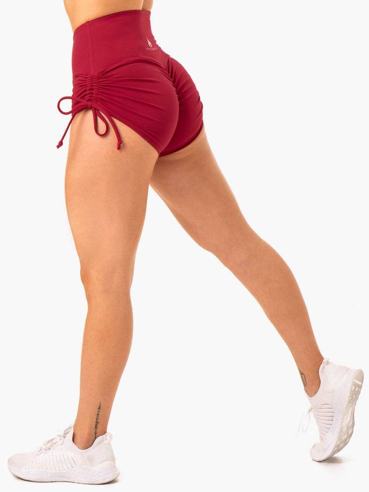 Women's Ryderwear Women Shorts Staples Scrunch Bum Tie Up Shorts Wine Red | NZ1986DN